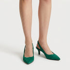 Women's Pointed Toe Slingback Kitten Heels – Suede-Finish