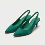 Women's Pointed Toe Slingback Kitten Heels – Suede-Finish