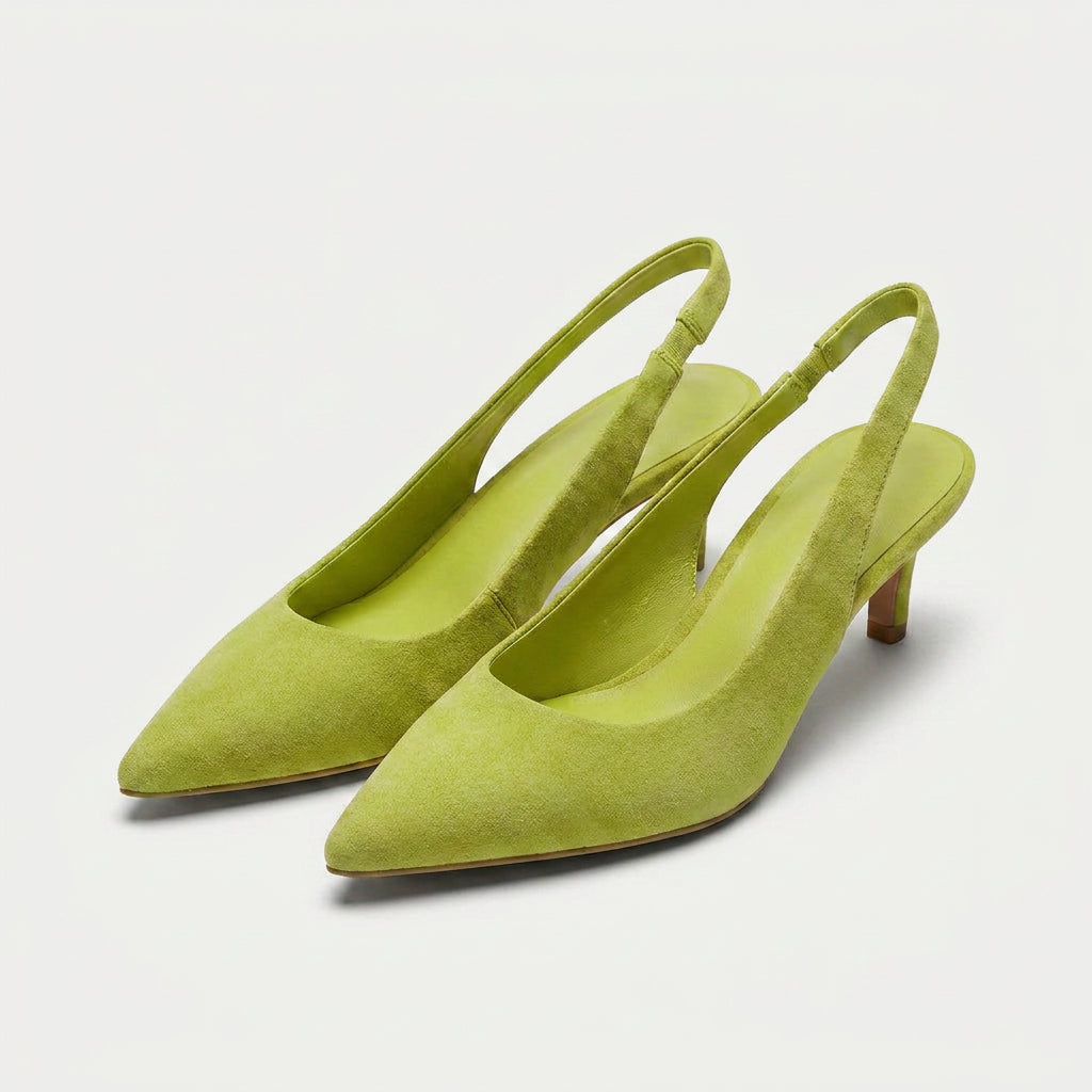 Women's Pointed Toe Slingback Kitten Heels – Suede-Finish