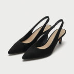 Women's Pointed Toe Slingback Kitten Heels – Suede-Finish