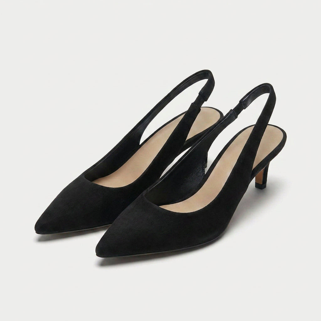 Women's Pointed Toe Slingback Kitten Heels – Suede-Finish