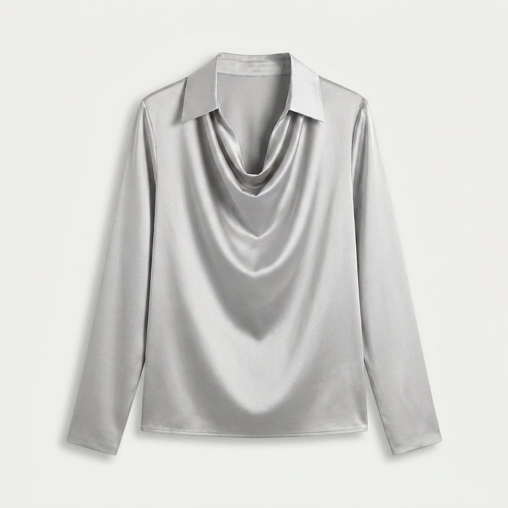 Women's Satin Long Sleeve Blouse – Cowl Neck