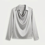 Women's Satin Long Sleeve Blouse – Cowl Neck