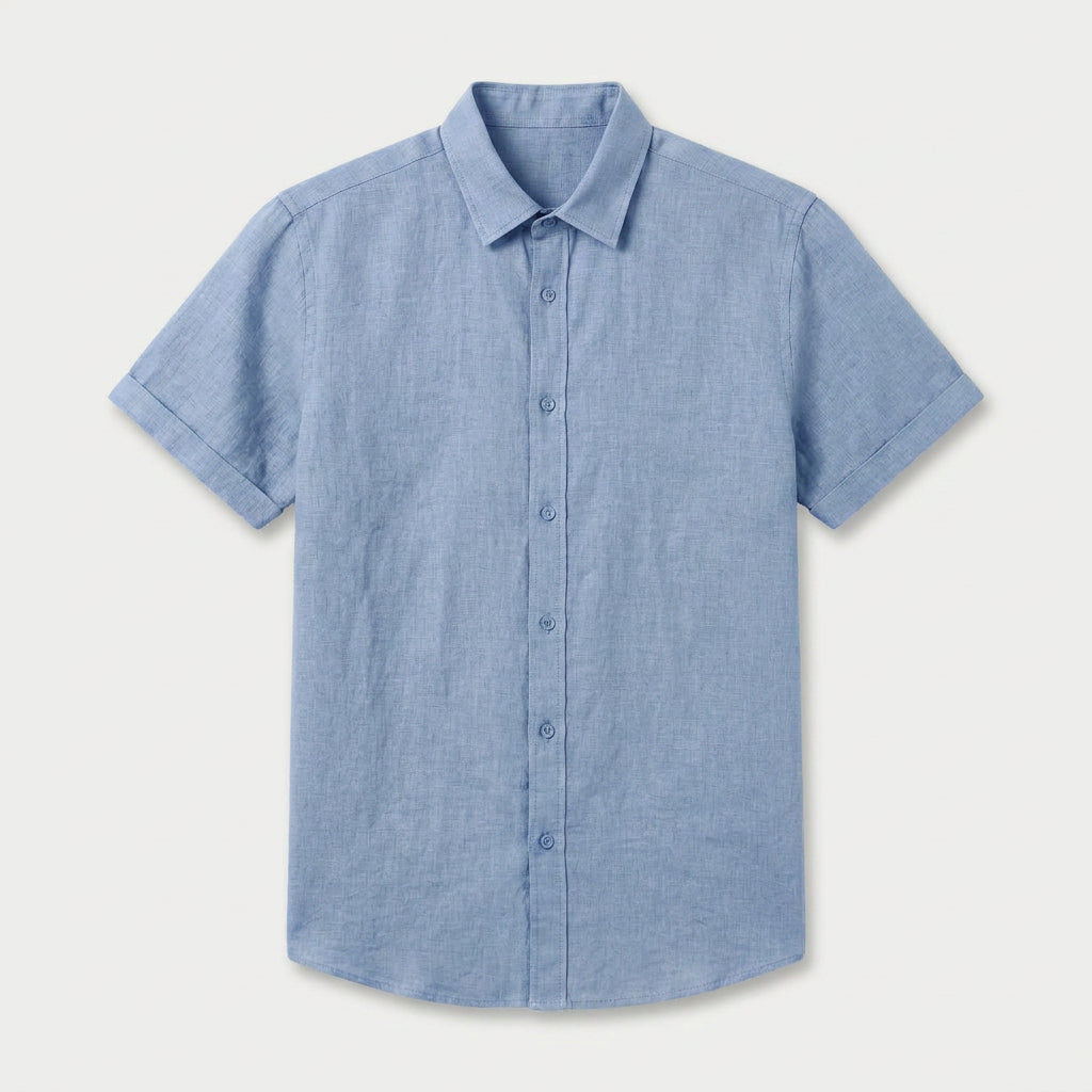 Men's Short-Sleeve Linen Button-Up Shirt – Lightweight