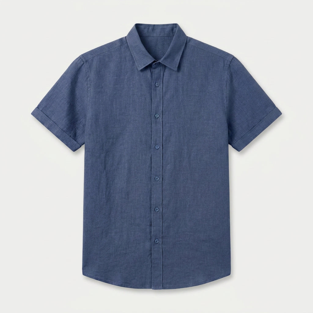 Men's Short-Sleeve Linen Button-Up Shirt – Lightweight