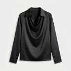 Women's Satin Long Sleeve Blouse – Cowl Neck