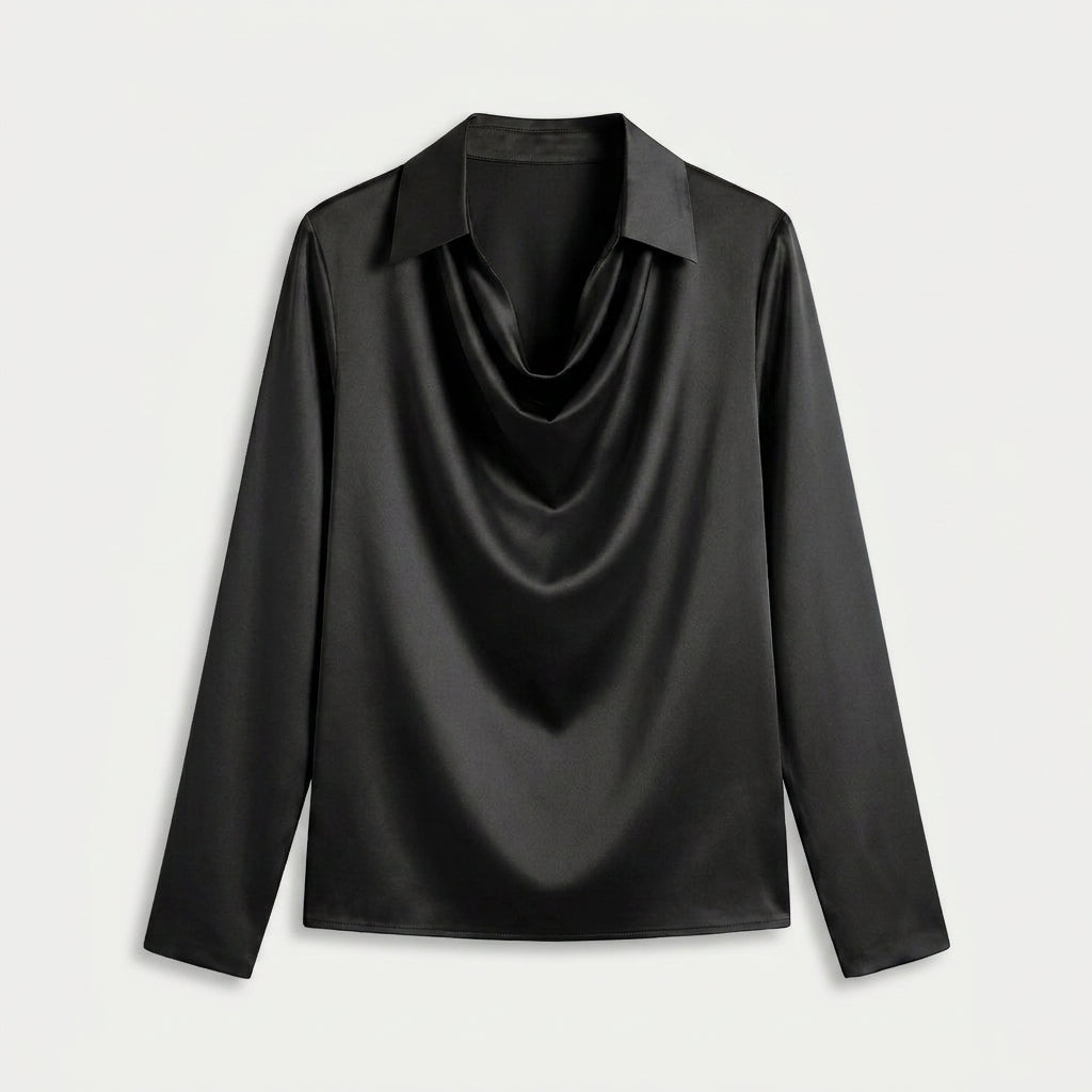 Women's Satin Long Sleeve Blouse – Cowl Neck