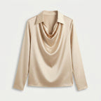 Women's Satin Long Sleeve Blouse – Cowl Neck