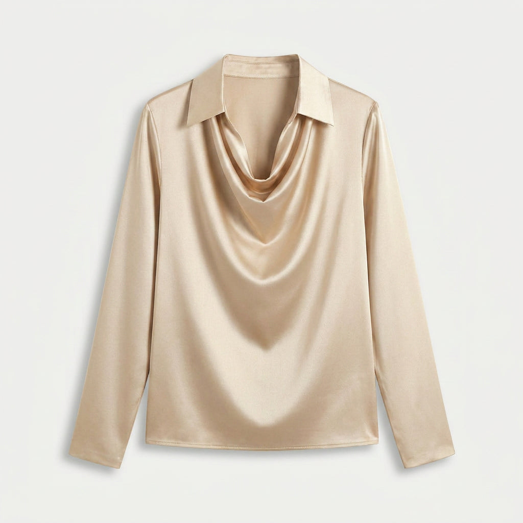 Women's Satin Long Sleeve Blouse – Cowl Neck