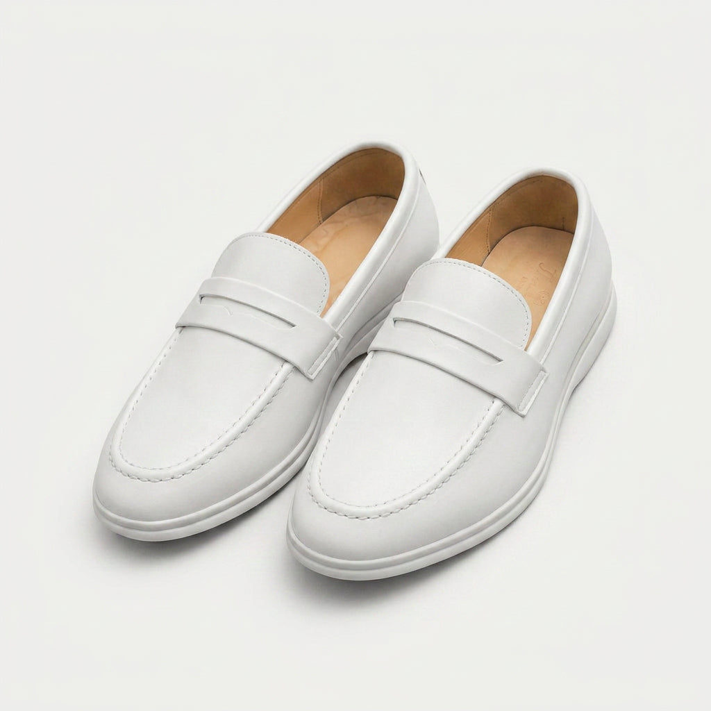 Men's Penny Loafers – White Rubber Sole, Slip-On