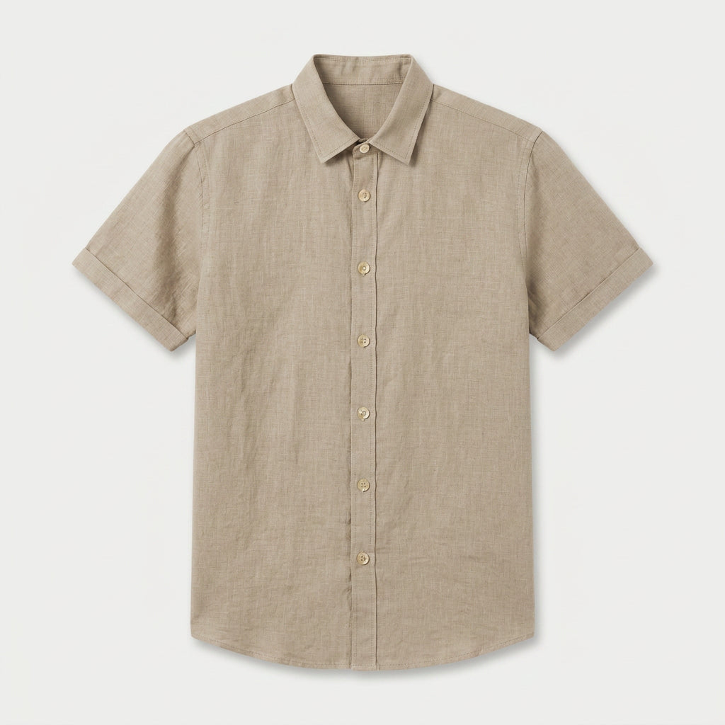 Men's Short-Sleeve Linen Button-Up Shirt – Lightweight