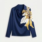 Women's Satin Long Sleeve Blouse – Cowl Neck