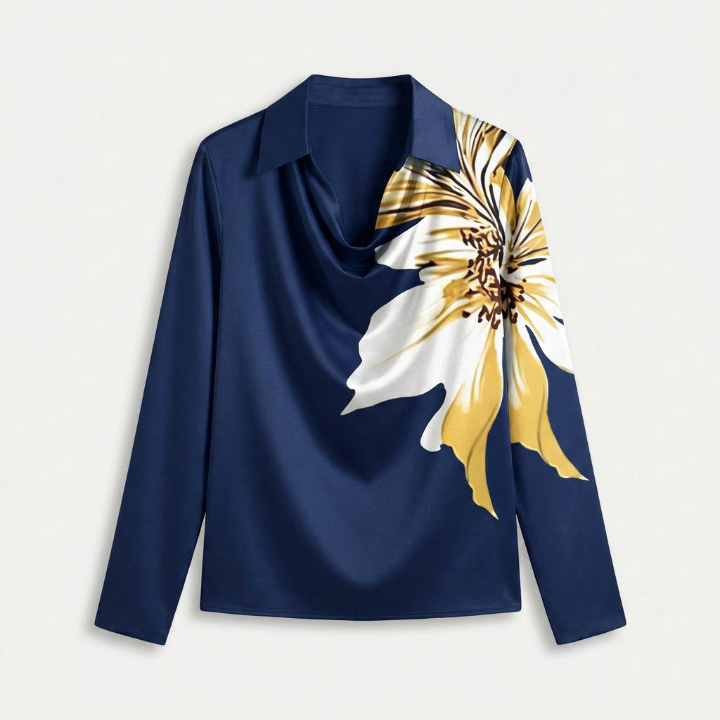 Women's Satin Long Sleeve Blouse – Cowl Neck