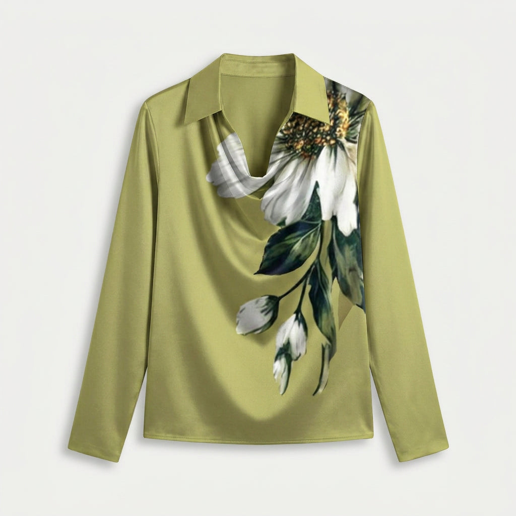 Women's Satin Long Sleeve Blouse – Cowl Neck