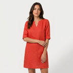 Women's Elbow Sleeve Linen Tunic Dress – V-Neck