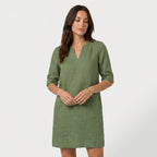 Women's Elbow Sleeve Linen Tunic Dress – V-Neck