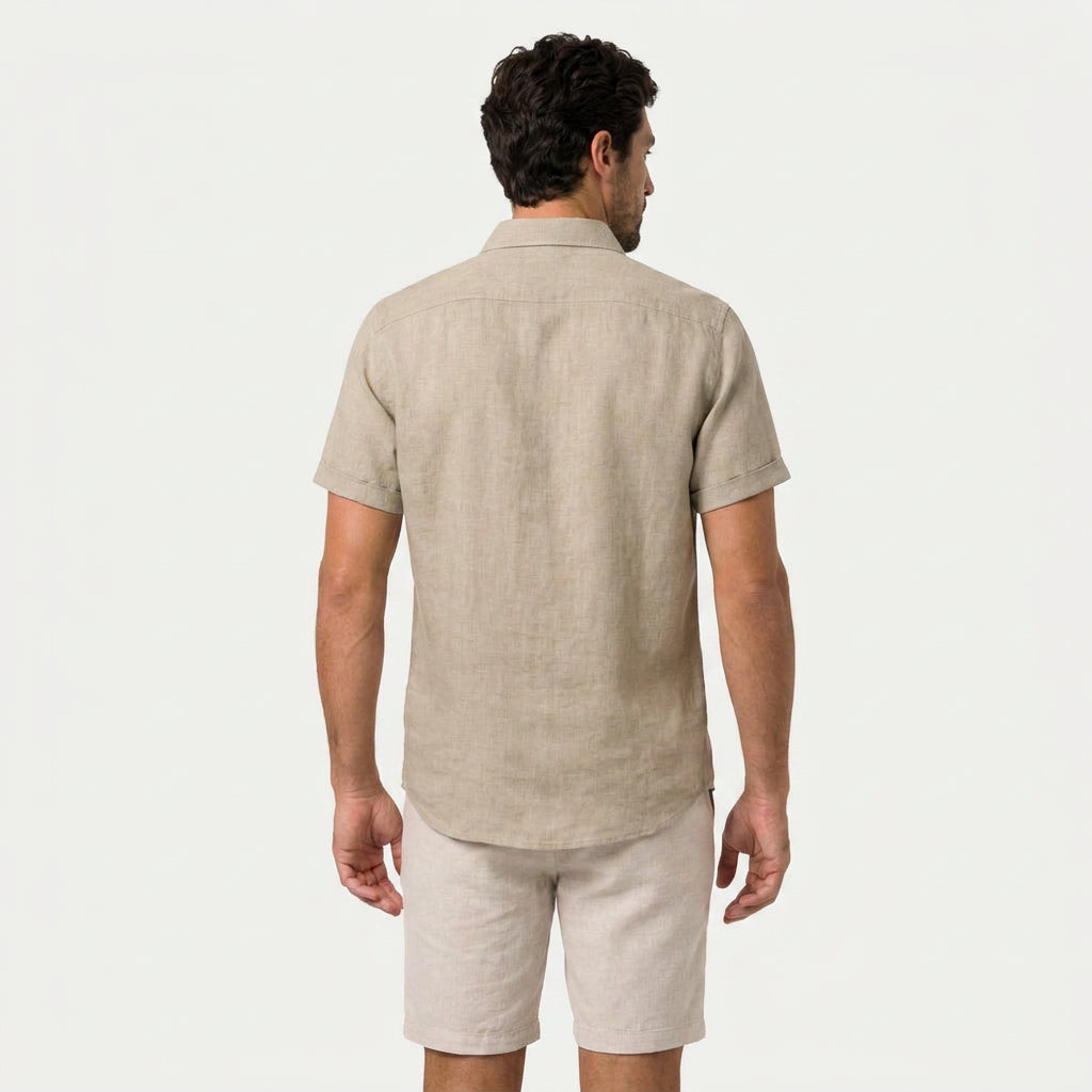 Men's Short-Sleeve Linen Button-Up Shirt – Lightweight