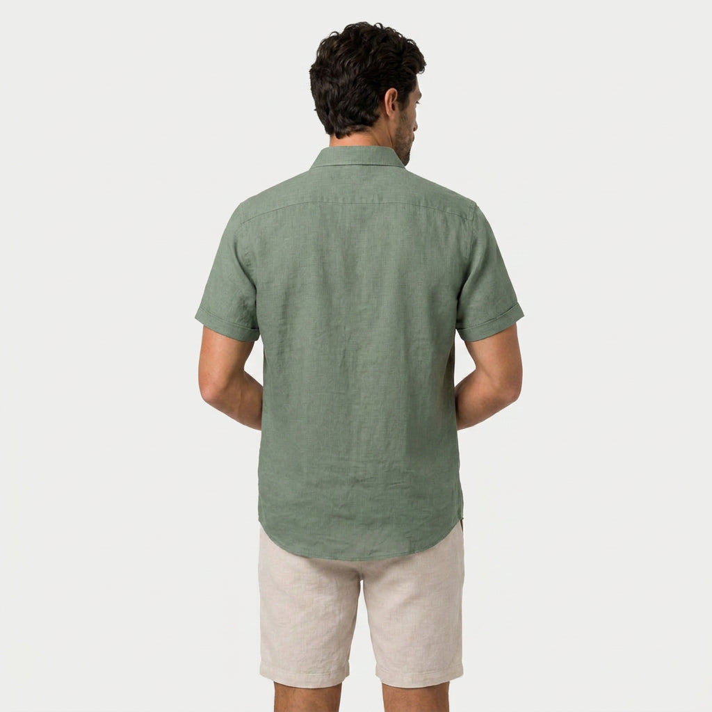Men's Short-Sleeve Linen Button-Up Shirt – Lightweight