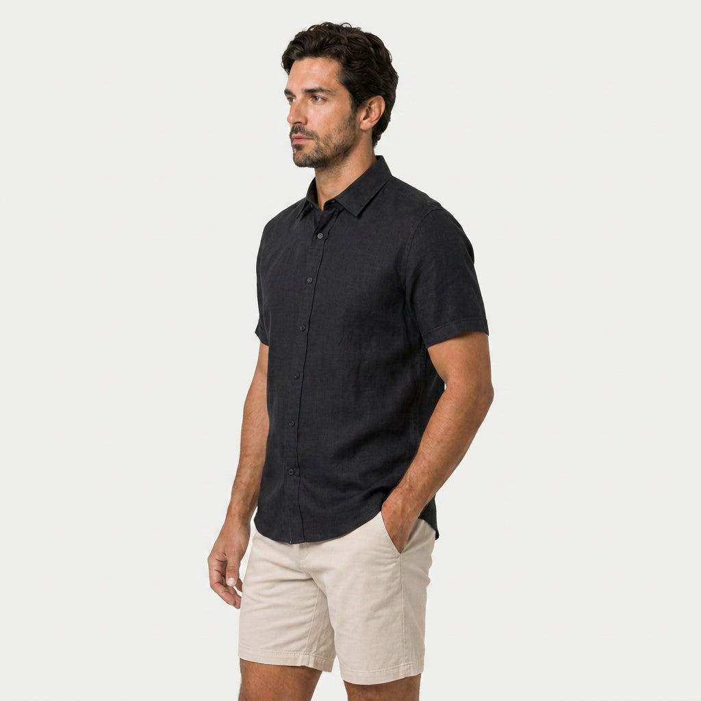 Men's Short-Sleeve Linen Button-Up Shirt – Lightweight