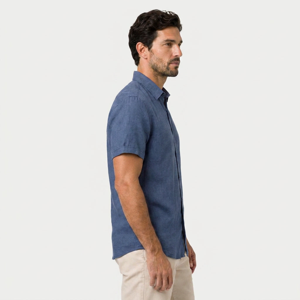 Men's Short-Sleeve Linen Button-Up Shirt – Lightweight