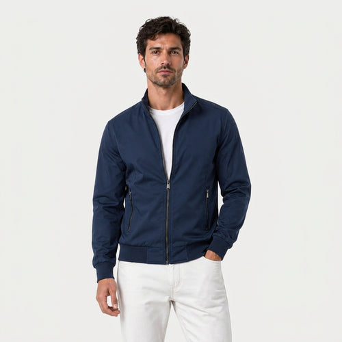 Men's Lightweight Zip-Up Bomber Jacket – Stand Collar
