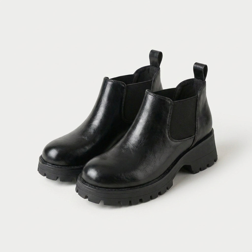 Women's Faux Leather Chunky Chelsea Boots – Platform Lug Sole