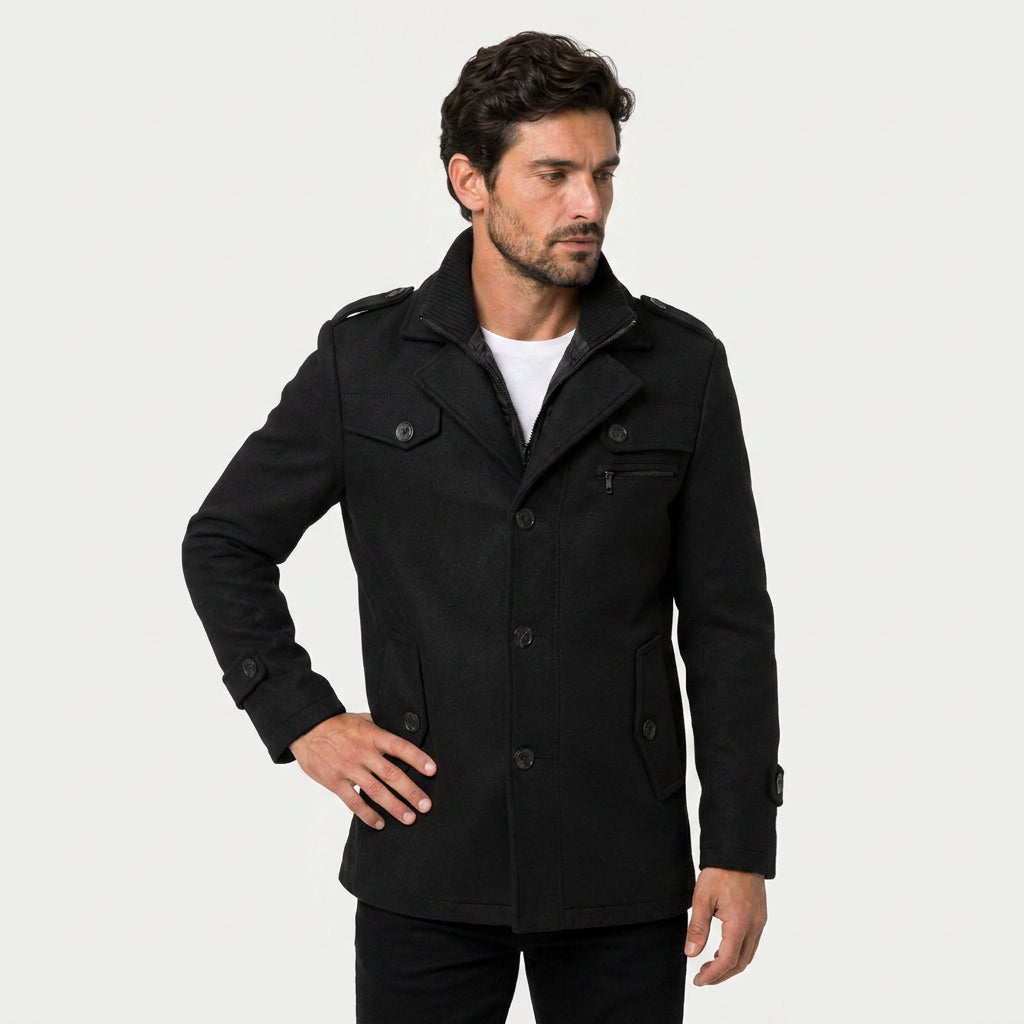 Men's Wool-Blend Field Jacket – Warm, Layered Stand Collar