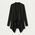 Women's Waterfall Cardigan – Ribbed Knit, Draped Front