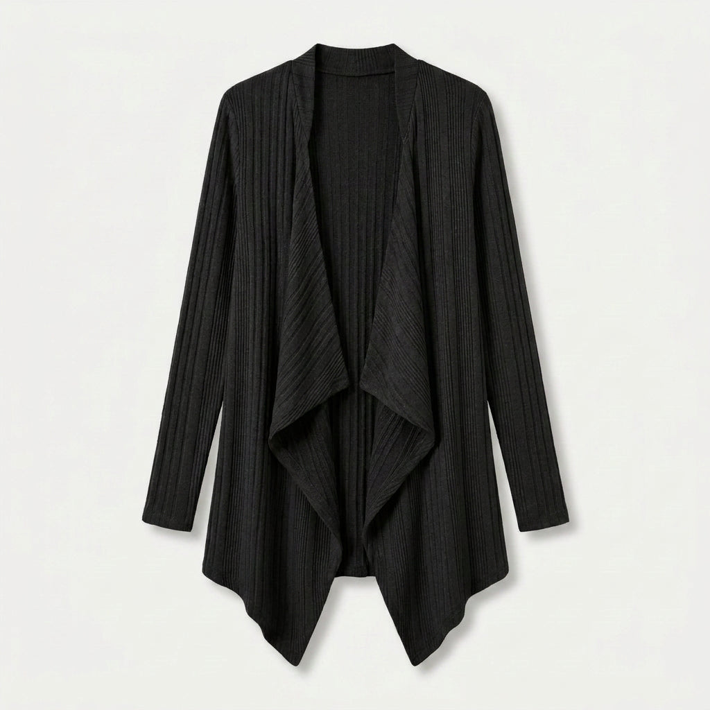 Women's Waterfall Cardigan – Ribbed Knit, Draped Front