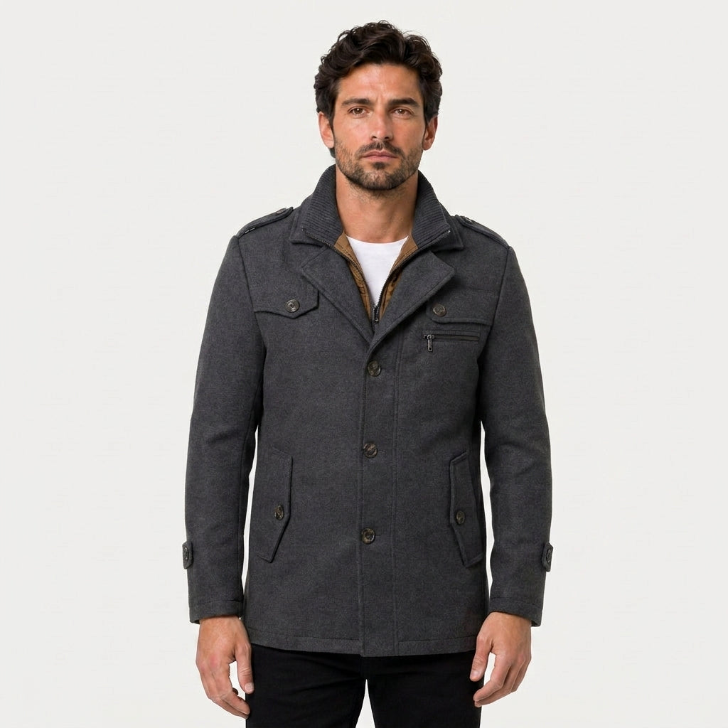 Men's Wool-Blend Field Jacket – Warm, Layered Stand Collar