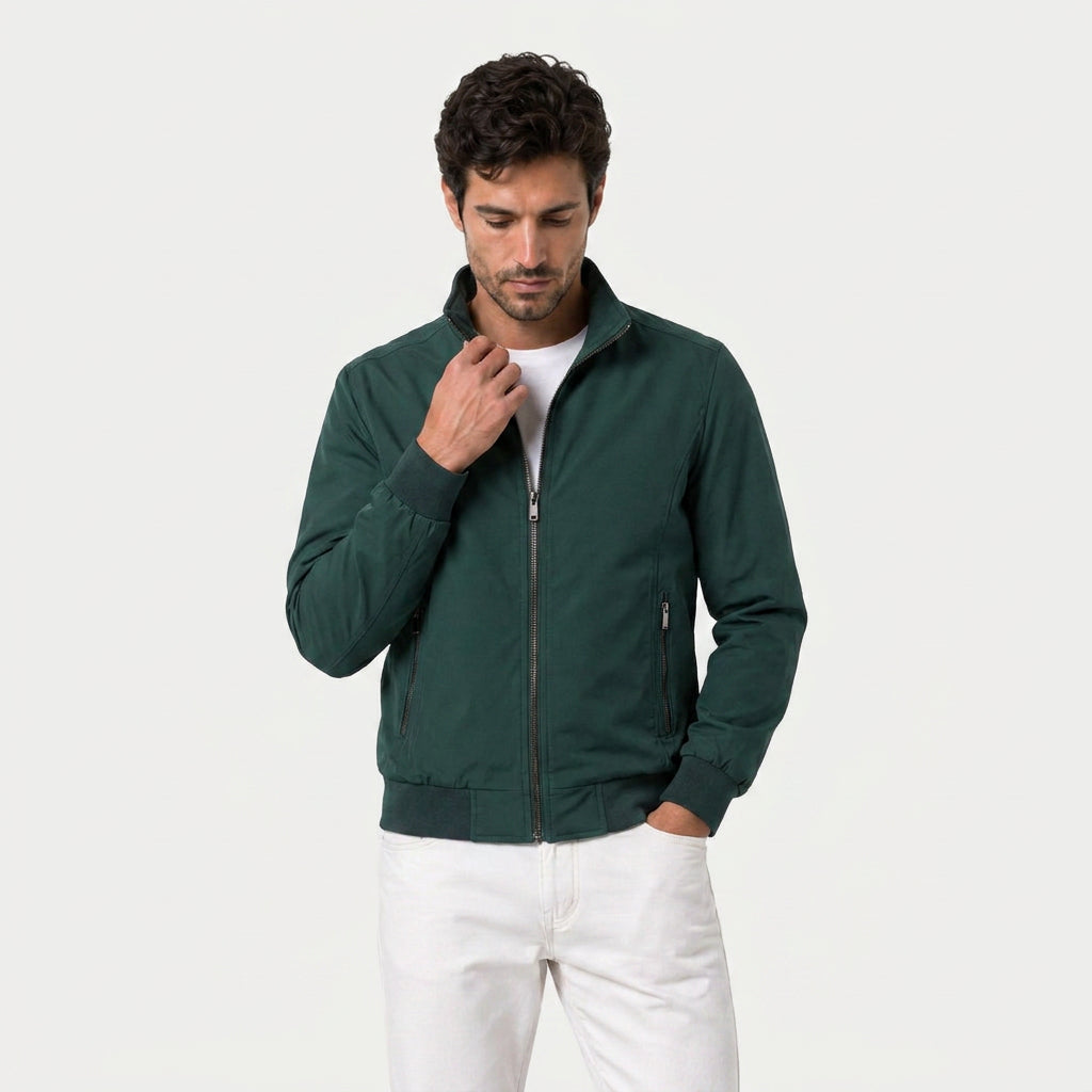 Men's Lightweight Zip-Up Bomber Jacket – Stand Collar