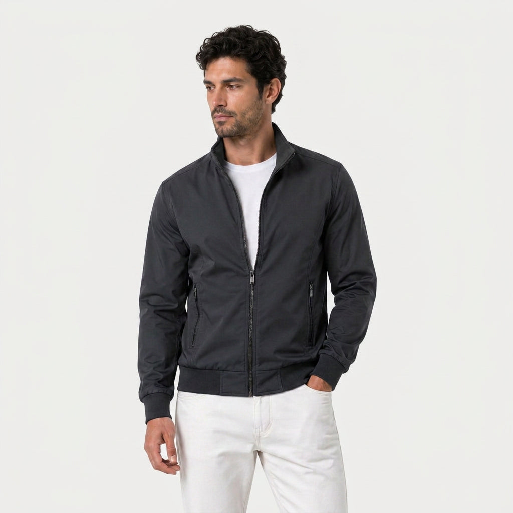 Men's Lightweight Zip-Up Bomber Jacket – Stand Collar