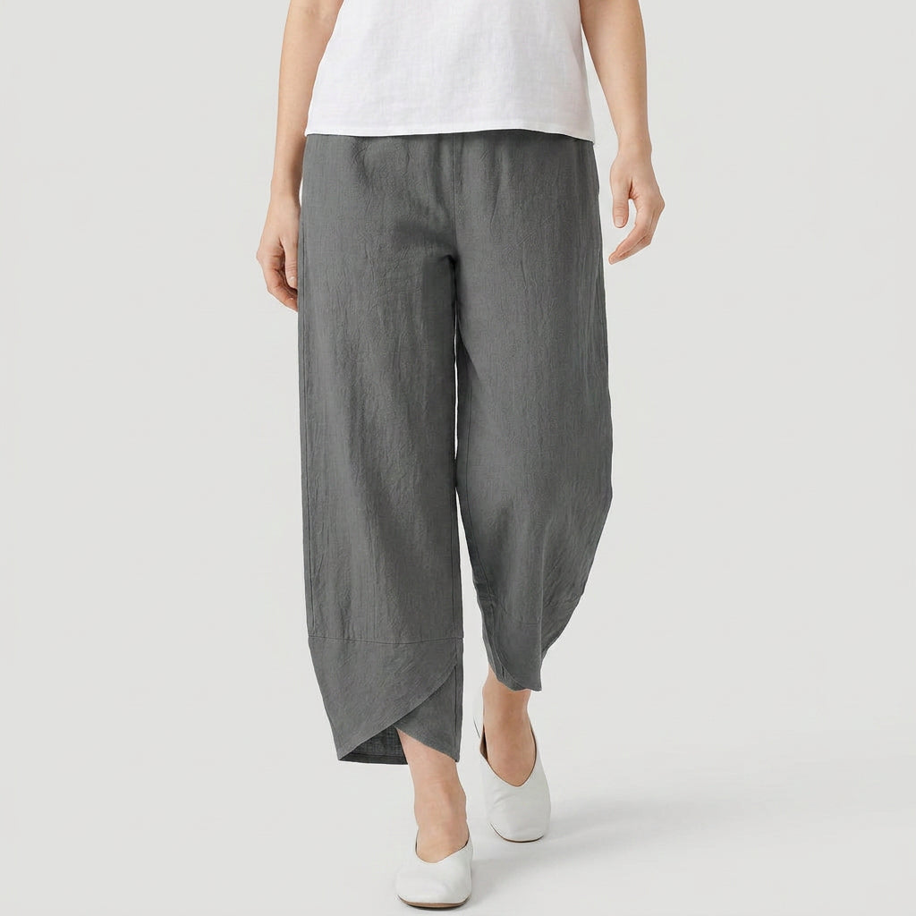 Women's Cropped Barrel Pants – Elastic Waist, Tulip Hem