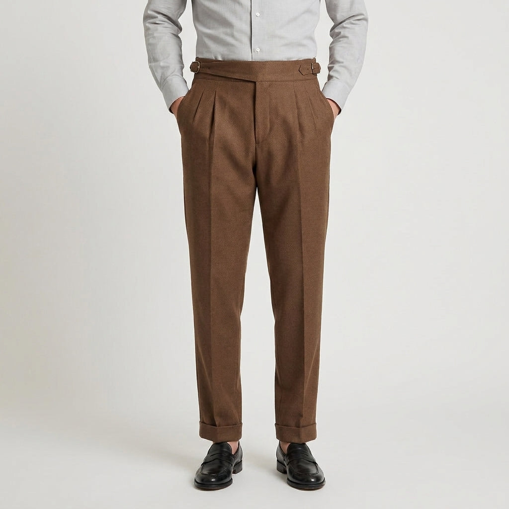 Men's Pleated Gurkha High Waist Trousers – Side Buckles