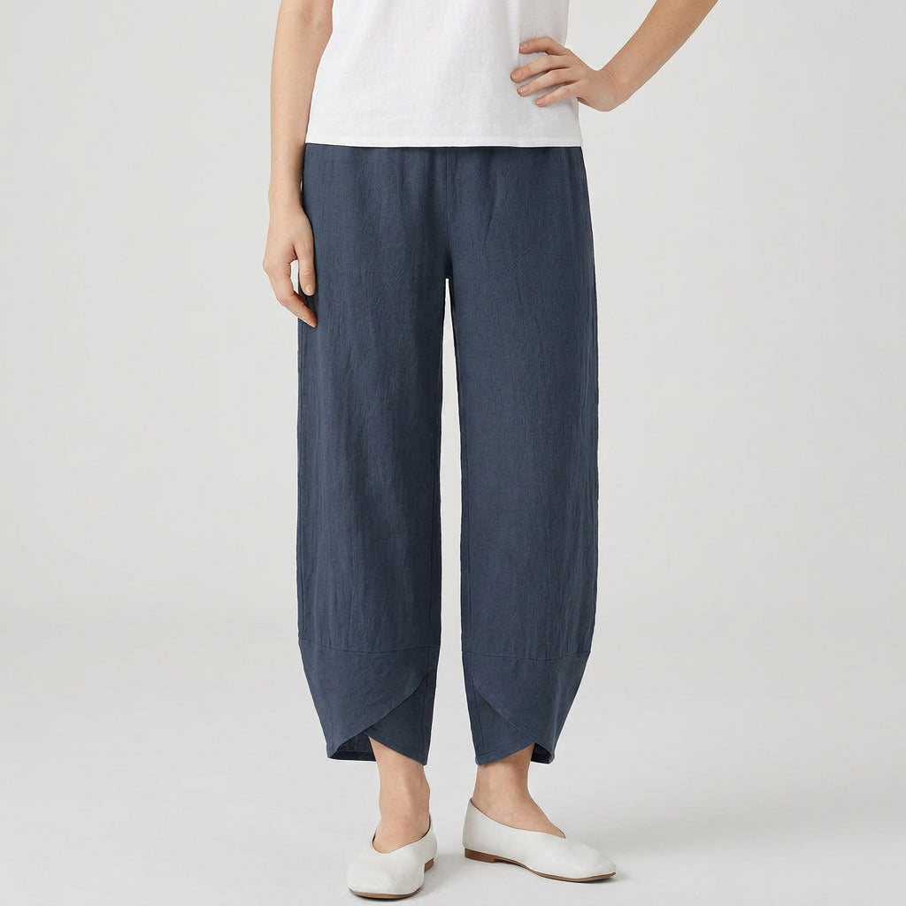 Women's Cropped Barrel Pants – Elastic Waist, Tulip Hem