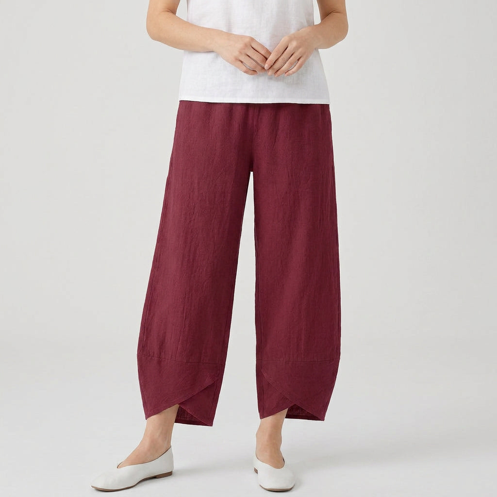Women's Cropped Barrel Pants – Elastic Waist, Tulip Hem