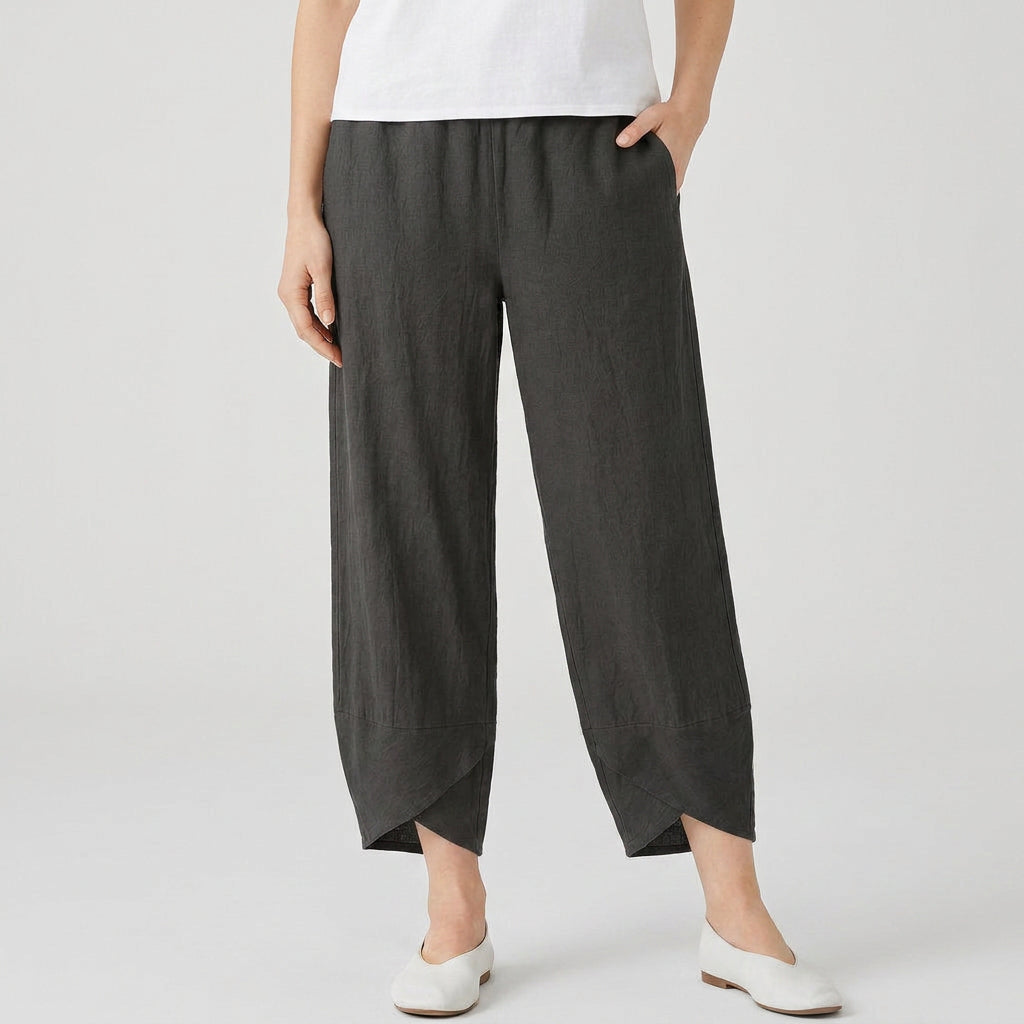 Women's Cropped Barrel Pants – Elastic Waist, Tulip Hem