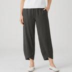 Women's Cropped Barrel Pants – Elastic Waist, Tulip Hem