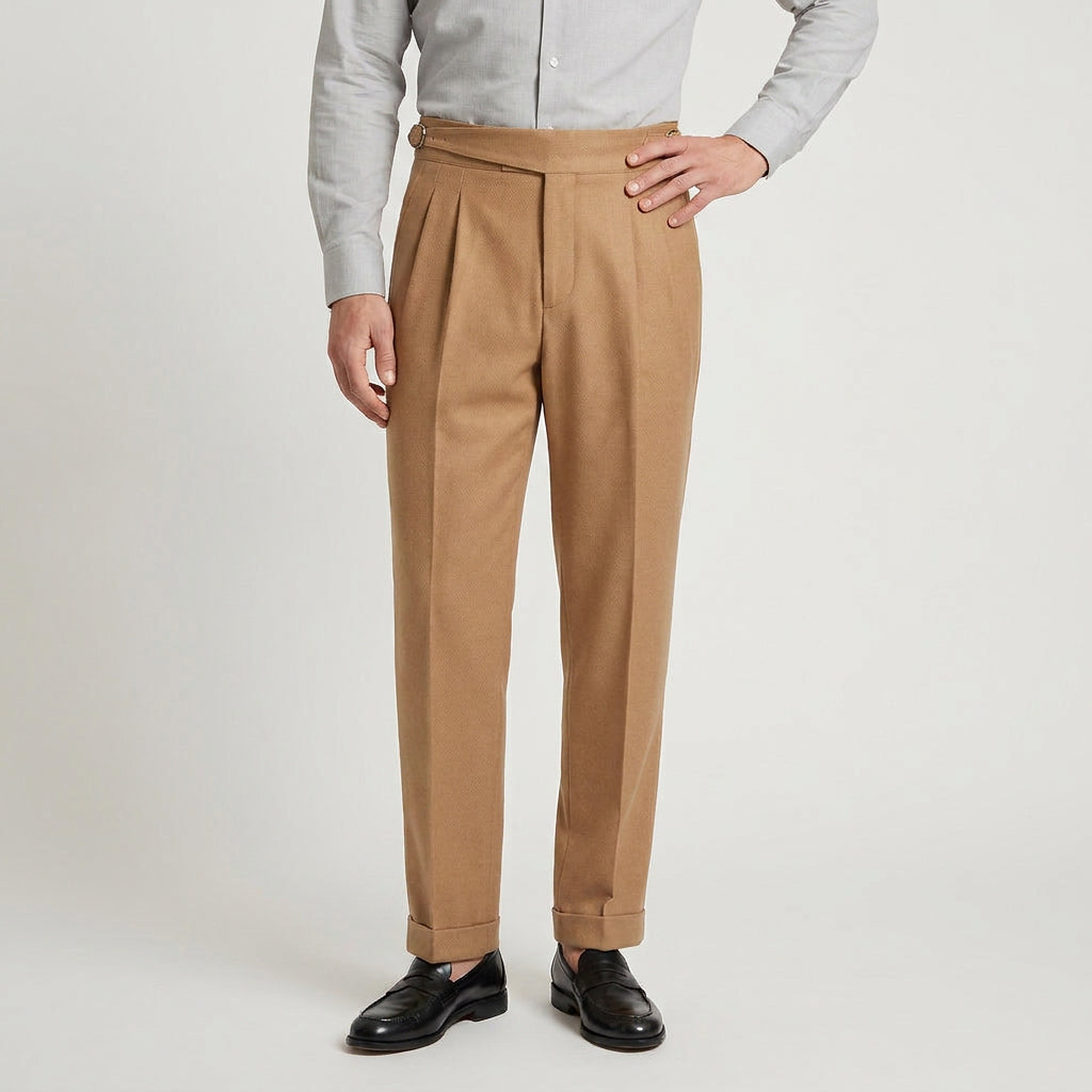 Men's Pleated Gurkha High Waist Trousers – Side Buckles