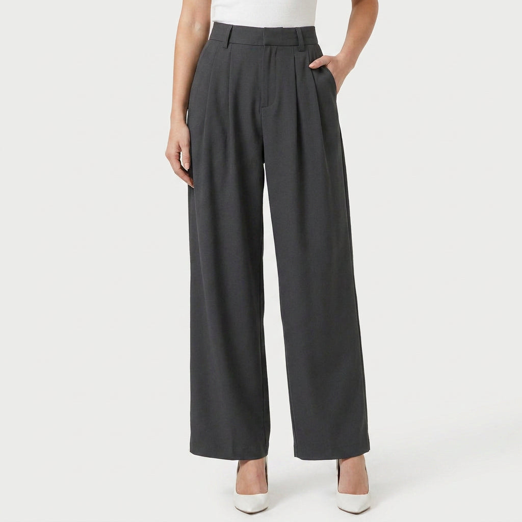 Women's Pleated Wide-Leg Trousers – High Waist