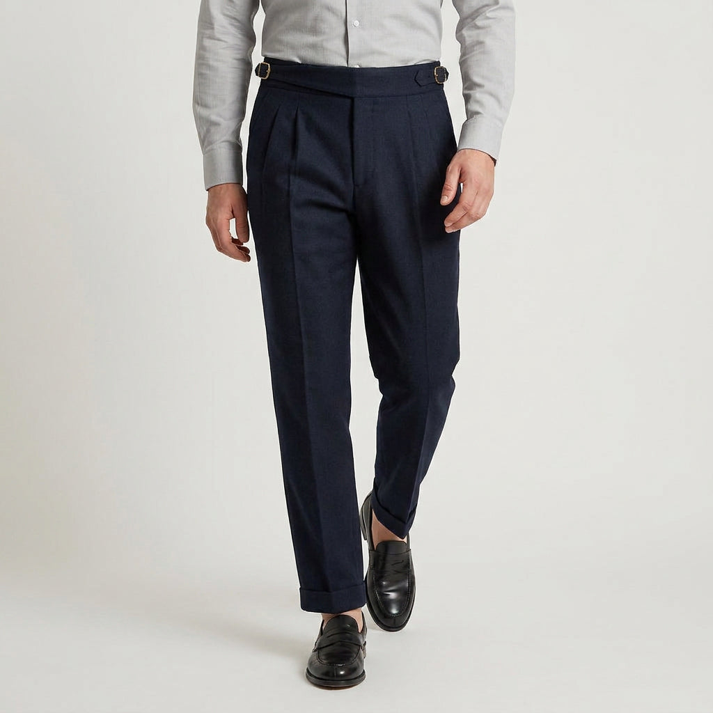 Men's Pleated Gurkha High Waist Trousers – Side Buckles