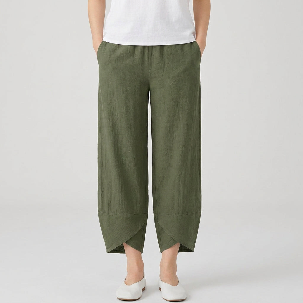 Women's Cropped Barrel Pants – Elastic Waist, Tulip Hem