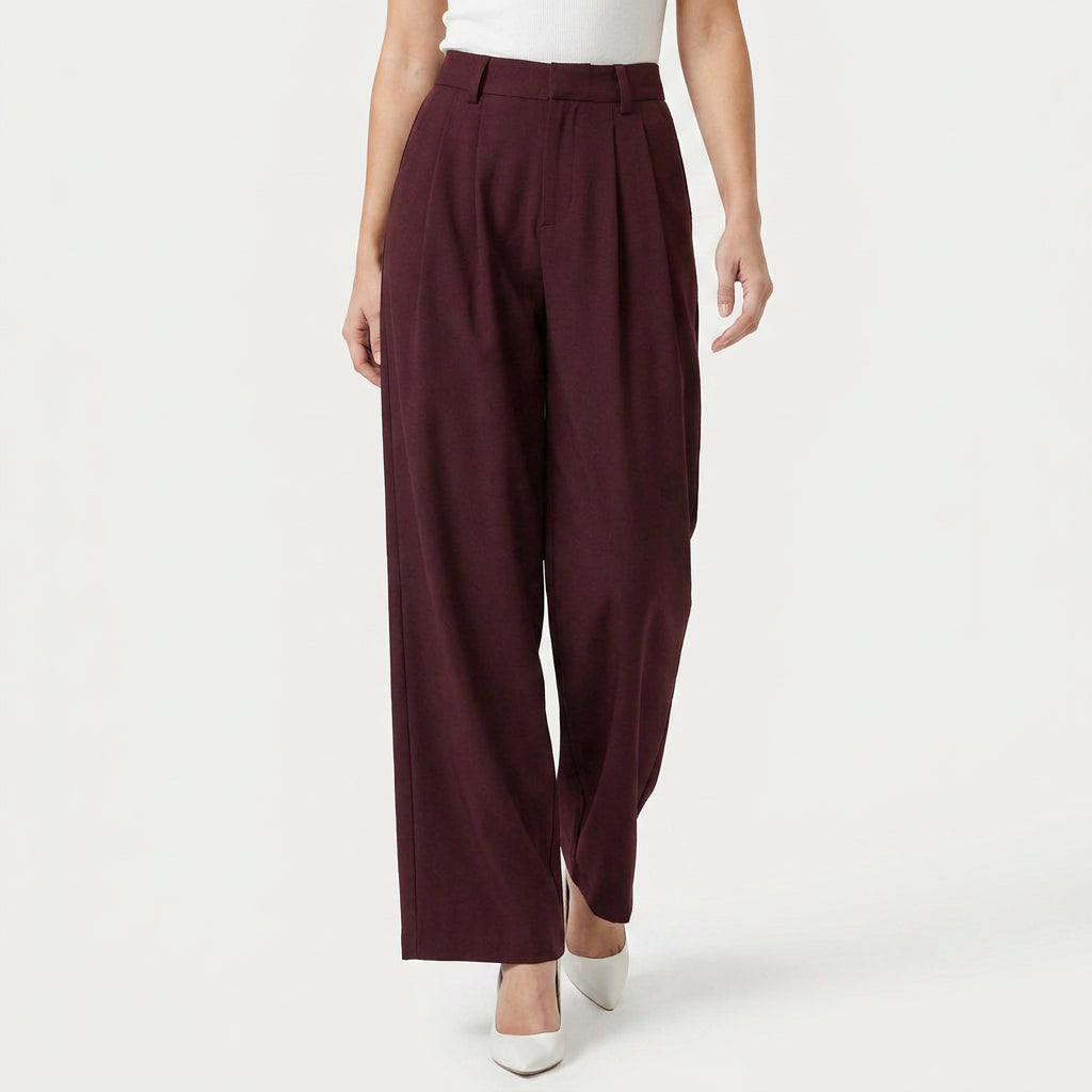 Women's Pleated Wide-Leg Trousers – High Waist