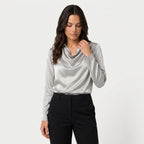 Women's Satin Long Sleeve Blouse – Cowl Neck