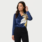 Women's Satin Long Sleeve Blouse – Cowl Neck
