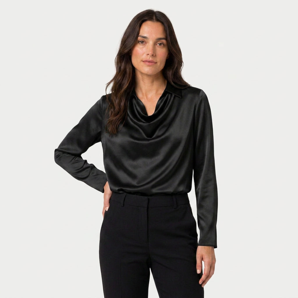 Women's Satin Long Sleeve Blouse – Cowl Neck