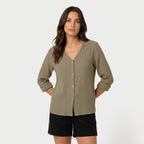 Women's Cotton Gauze Button-Up Blouse – V-Neck