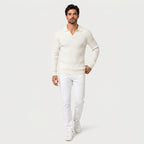 Men's Ribbed Knit Polo Sweater – Open Collar