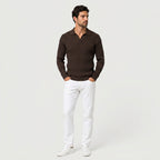 Men's Ribbed Knit Polo Sweater – Open Collar