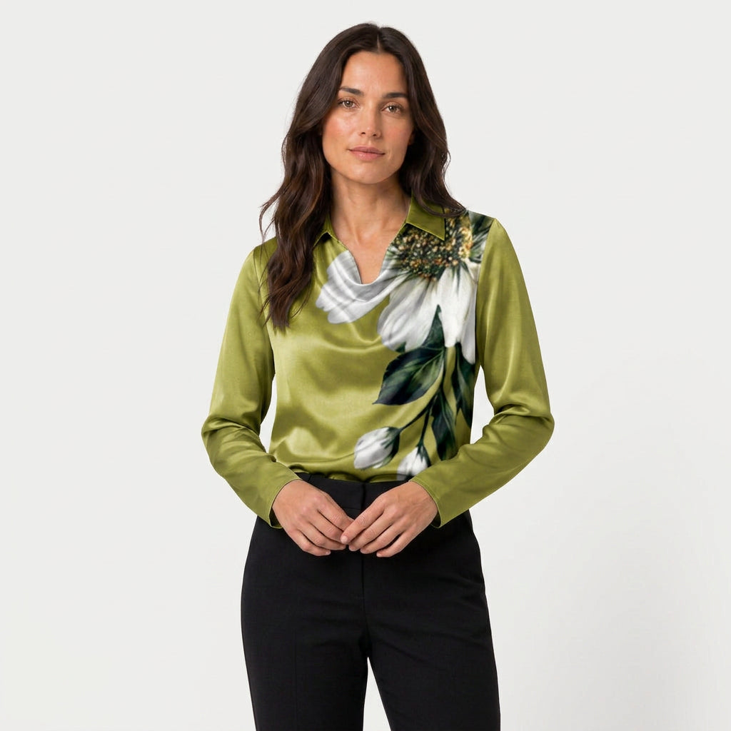 Women's Satin Long Sleeve Blouse – Cowl Neck